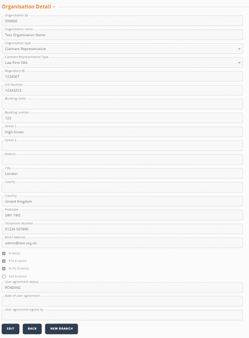 Organisational details